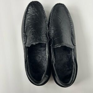 Men's Black Plush-Lined Slip-On Loafers/slippers